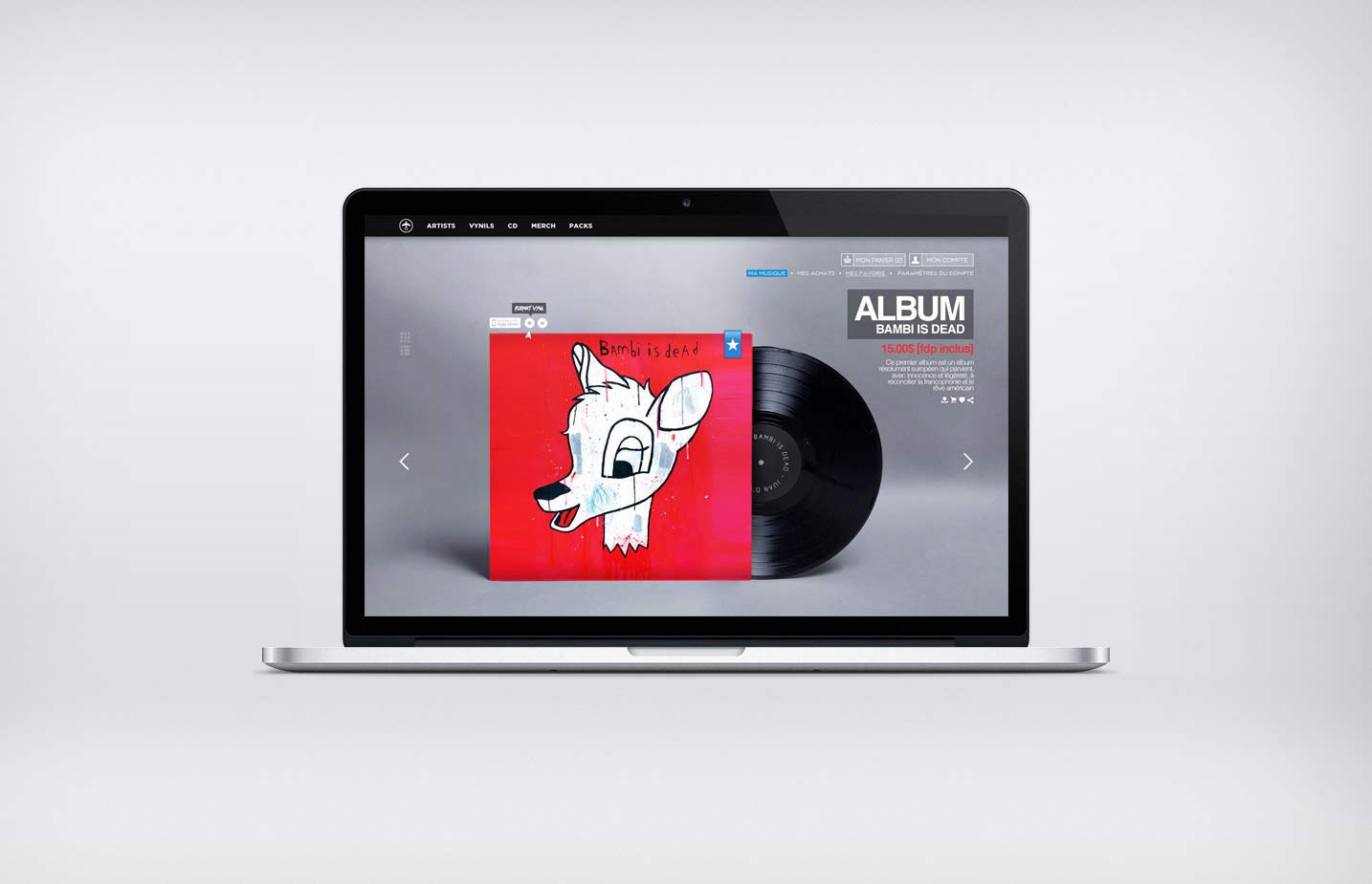 mockup of freaksville record new webshop product information on macbook pro 