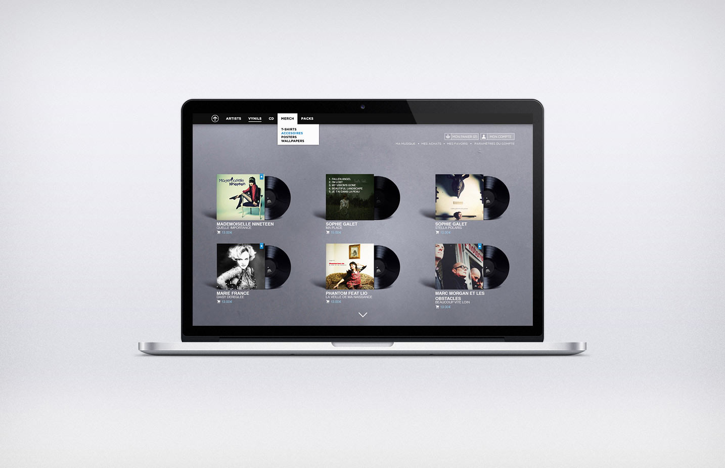 mockup of freaksville record new webshop albums collection on macbook pro